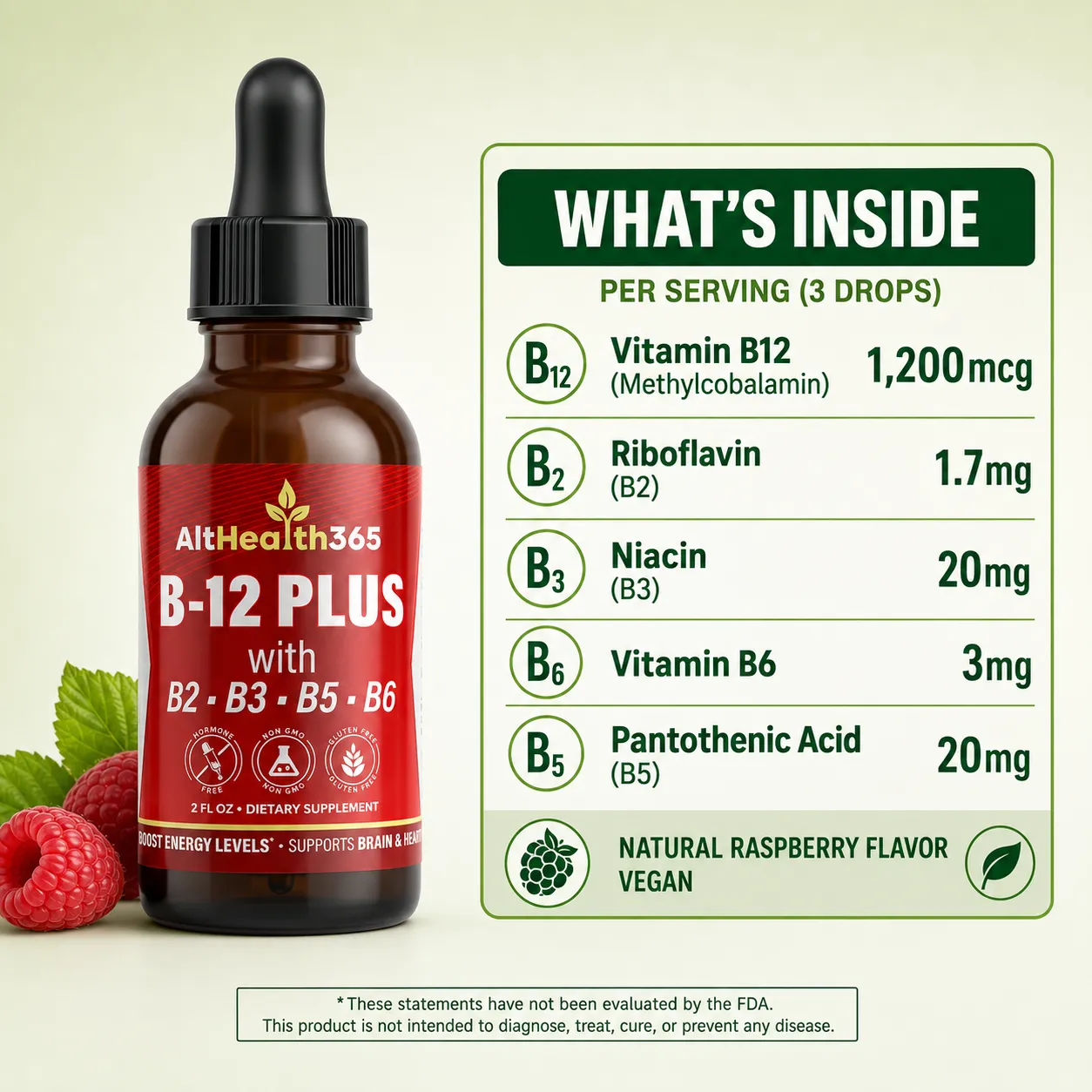 B-12 Plus Liquid Methylcobalamin B12 (Raspberry) - Image 5