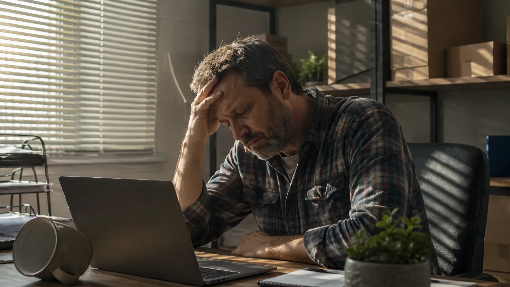 Tired man at kitchen table with whole foods and supplements, wondering if his symptoms are nutrient deficiency signs
