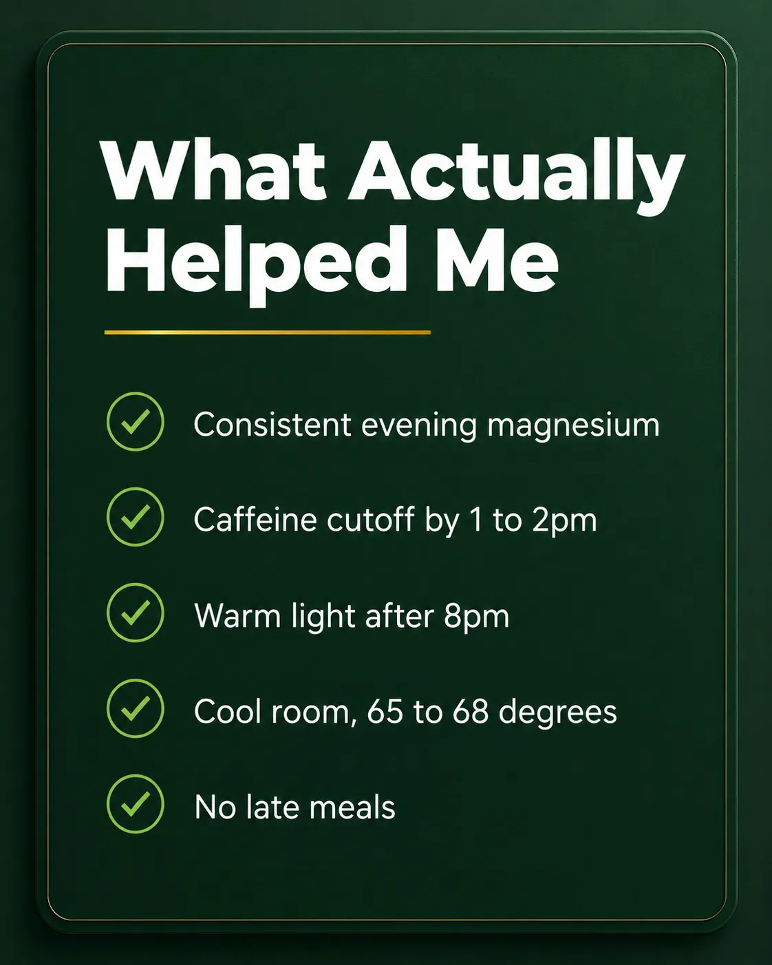 Checklist card of simple evening habits that support better sleep after 40