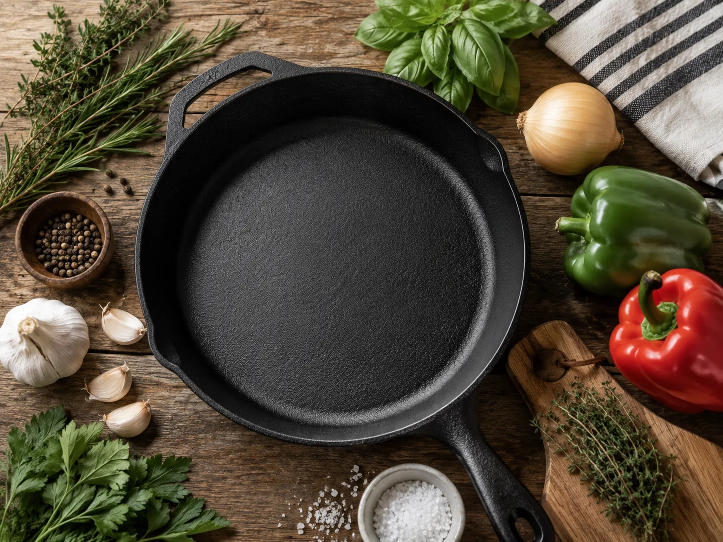 cast iron skillet with fresh ingredients