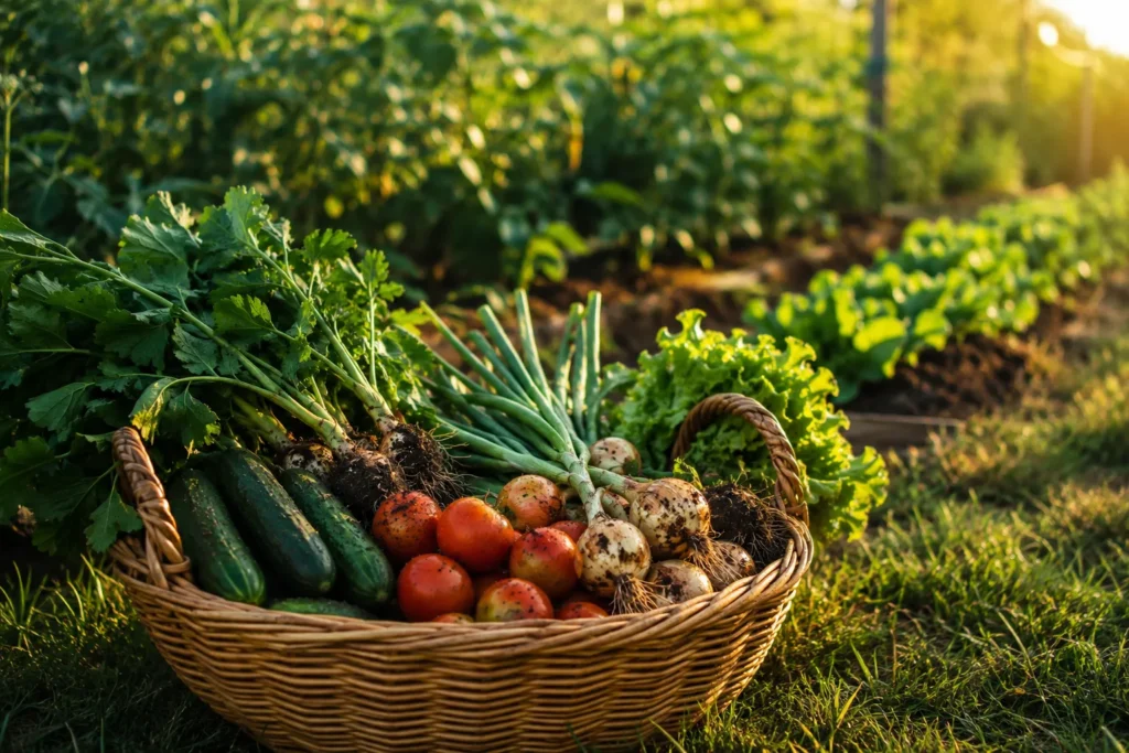 fresh garden vegetables full of prebiotic fiber for gut health