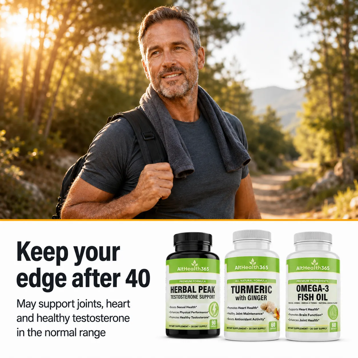 The Men's Peak Stack bottles styled for a men's daily performance routine