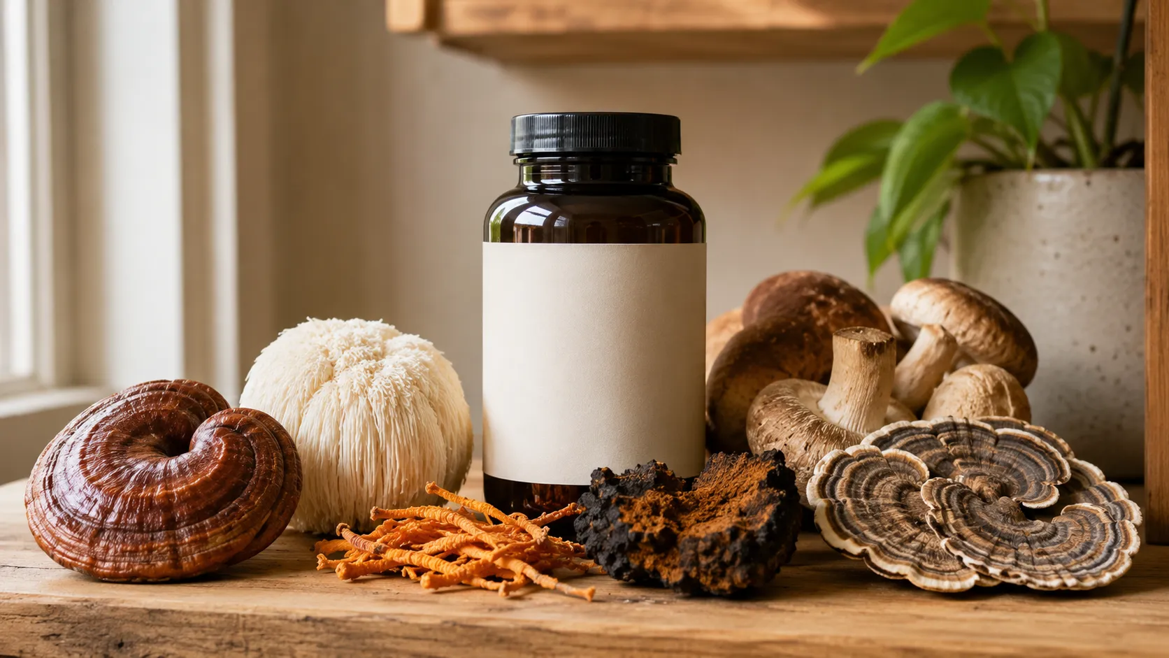 mushroom power-up 10x ingredients bottle with whole mushrooms