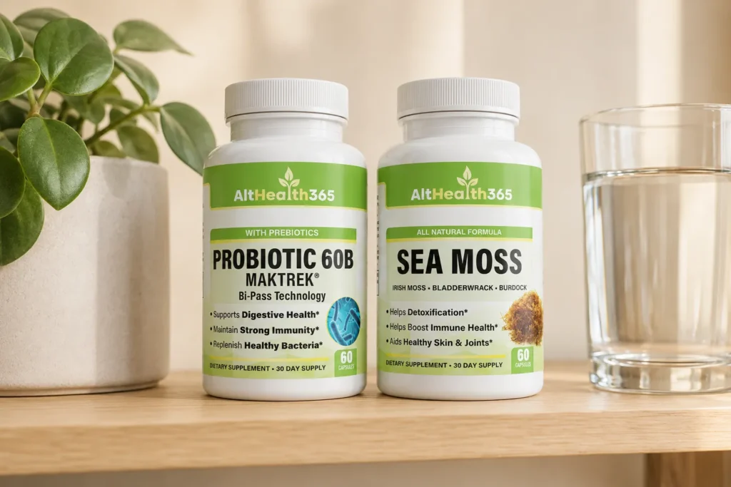 Sea Moss Complex and Probiotic 60B, the two supplements in the Gut Reset Duo