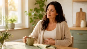 signs your gut may need support, woman noticing digestion and energy patterns