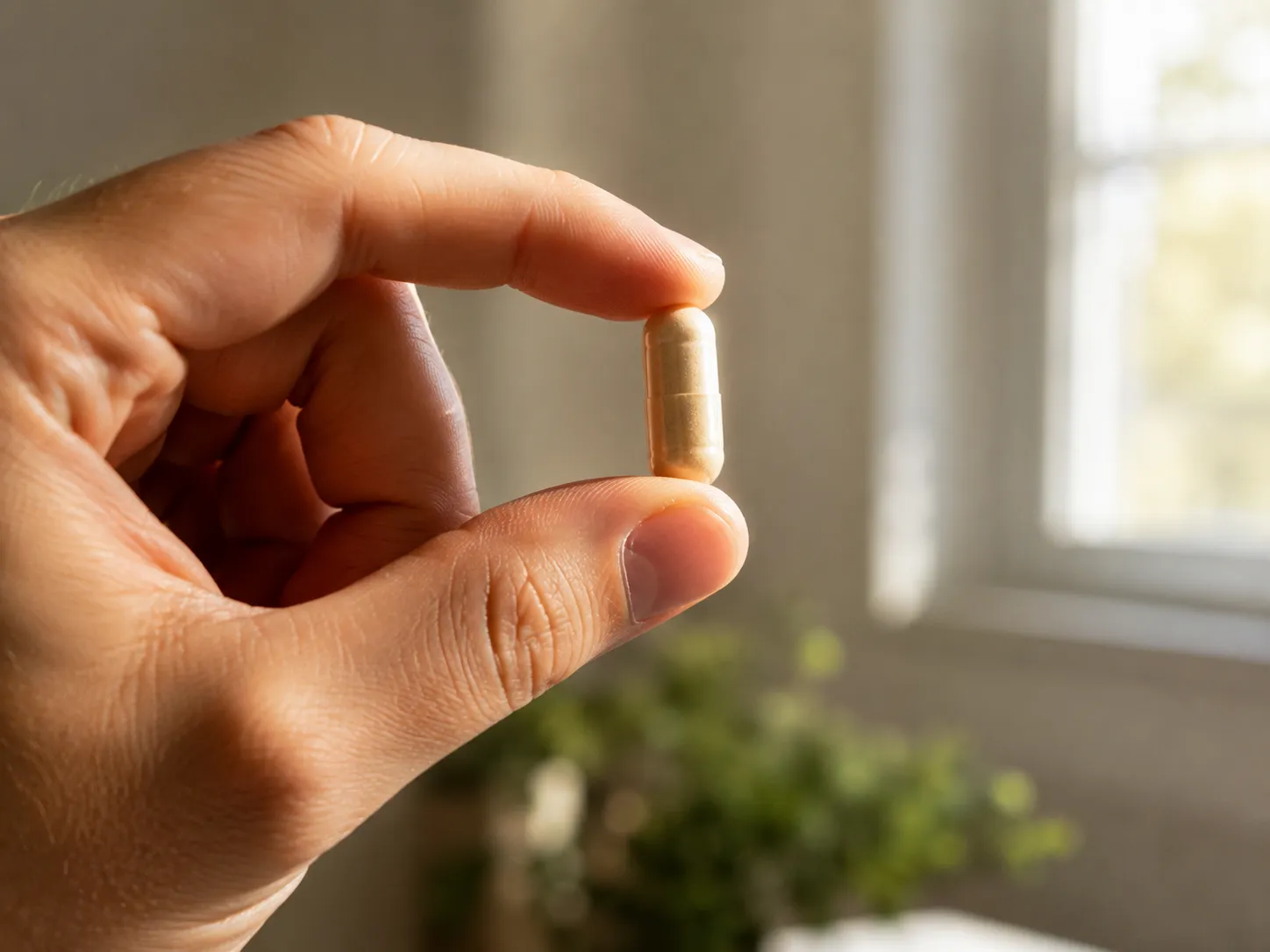 examining a supplement capsule