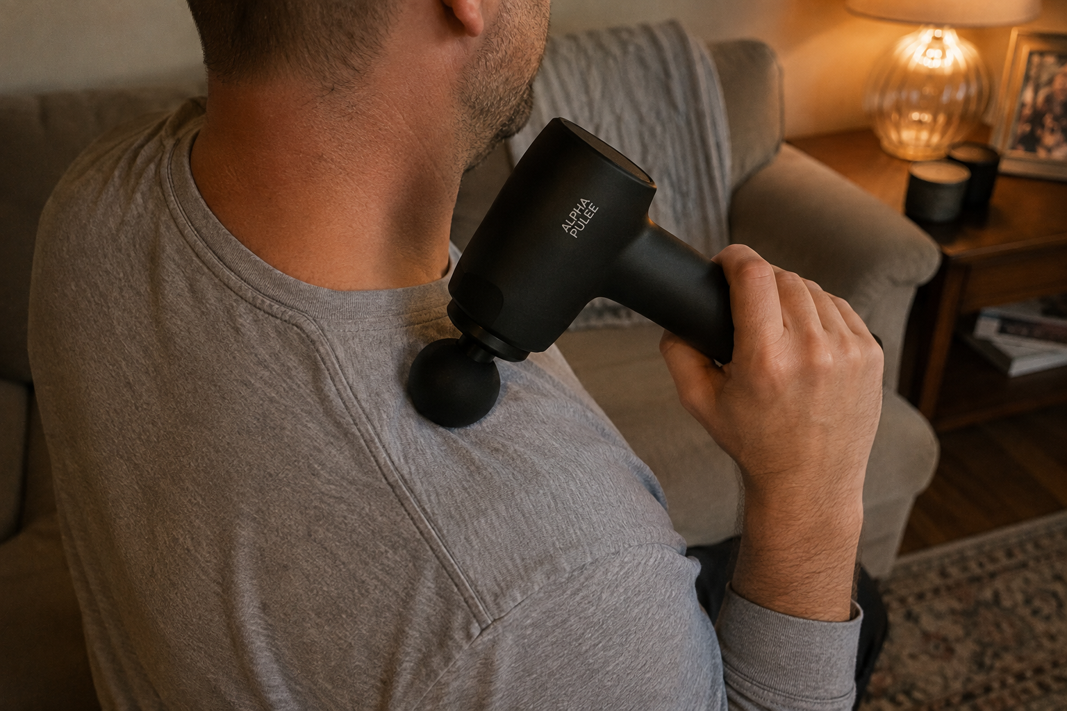 Person choosing between a foam roller and massage gun before a home workout