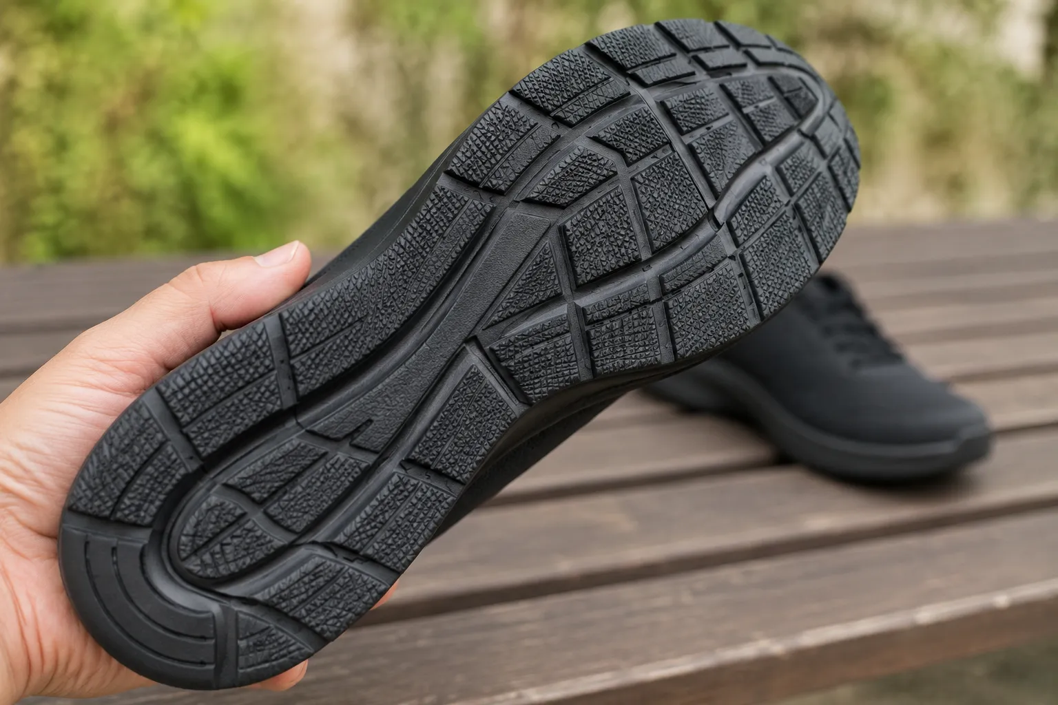 Close up of walking shoe sole cushioning