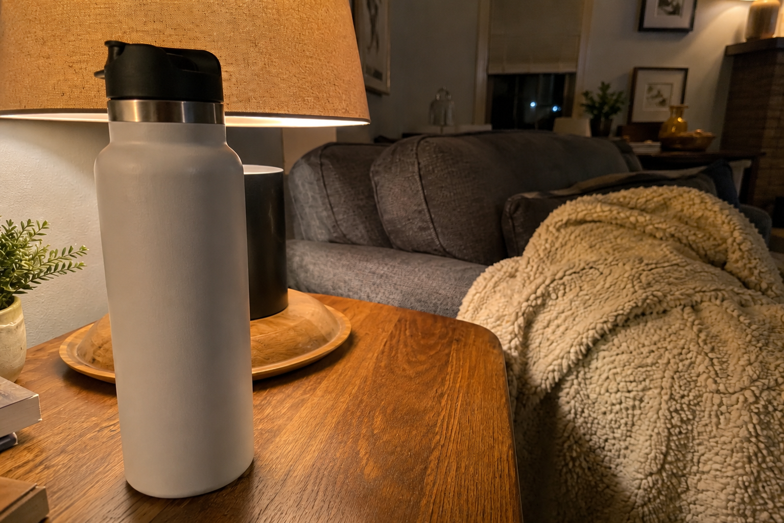 A large straw lid tumbler filled with ice water for daily hydration