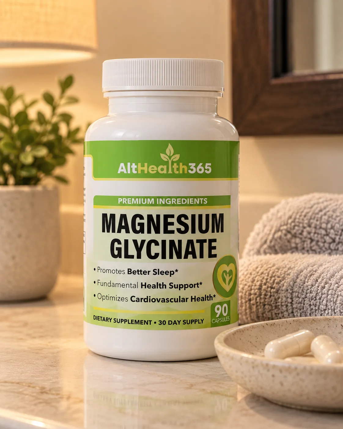 Magnesium glycinate as part of an evening routine