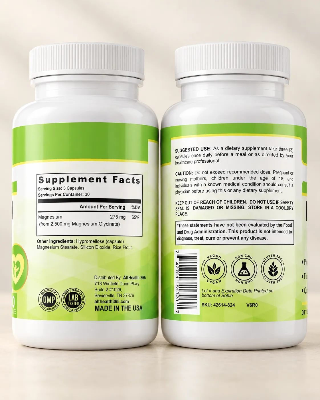 Magnesium Glycinate supplement facts label