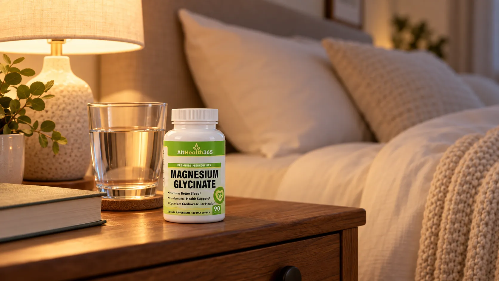 An evening routine with magnesium and a glass of water