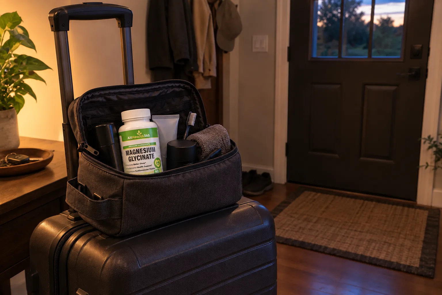 magnesium glycinate and melatonin travel toiletry bag