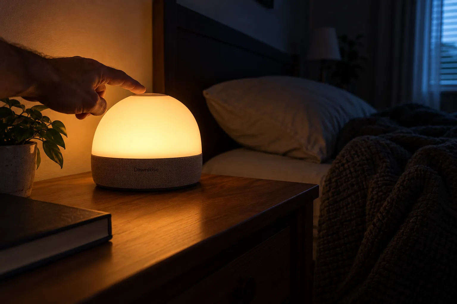 best sunrise alarm clocks hand tapping glowing lamp