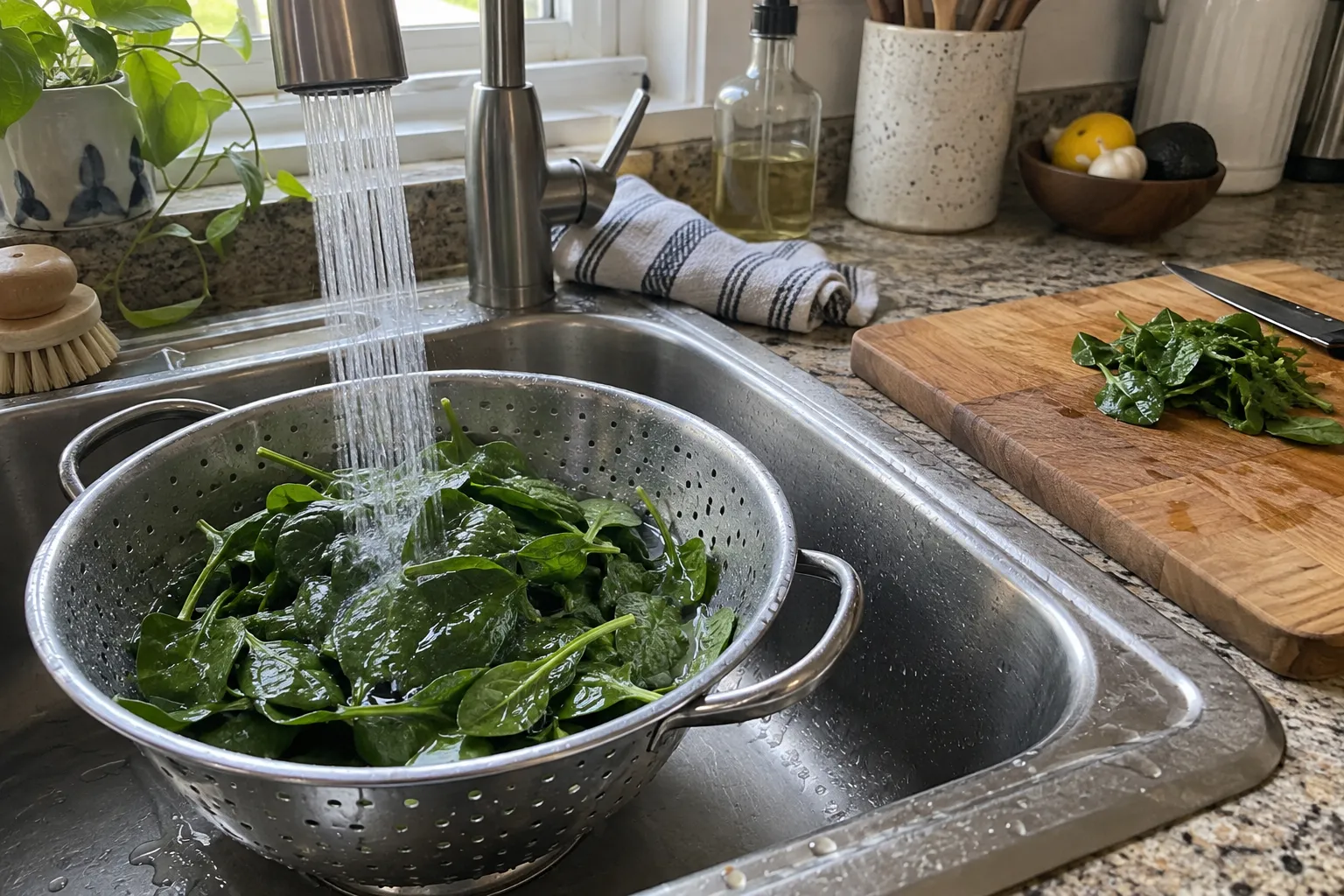 magnesium rich foods spinach rinsed in colander