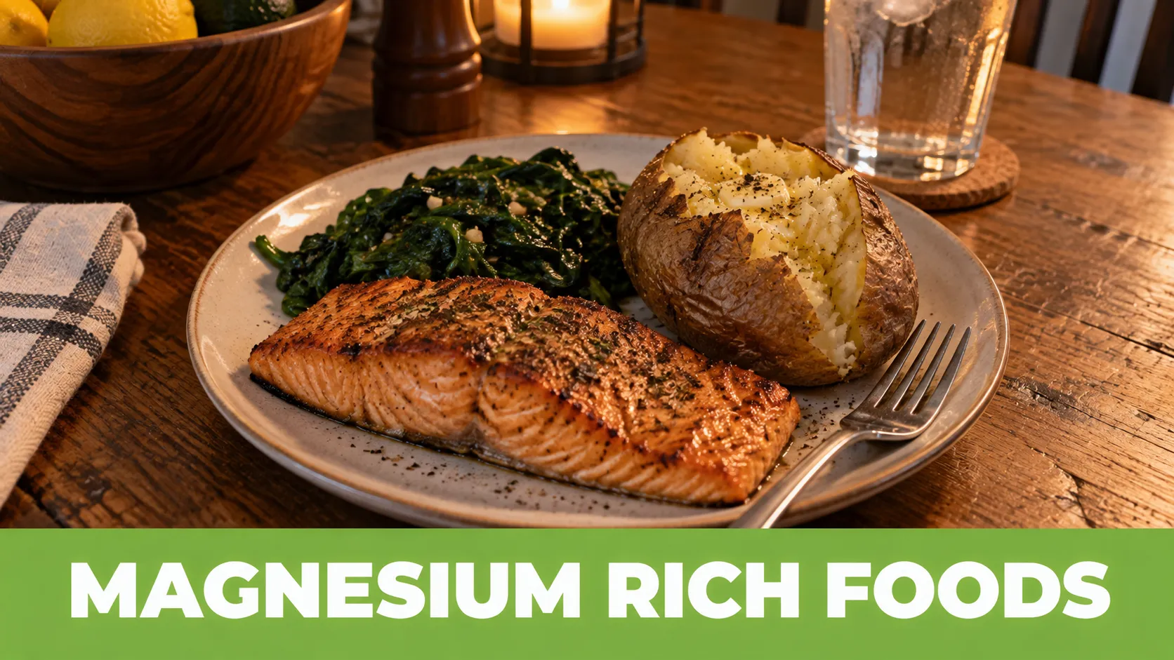 magnesium rich foods plate salmon spinach potato